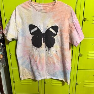 Ed Sheeran tie Dye Butterfly Graphic Tee - Pastel Pink & Peach